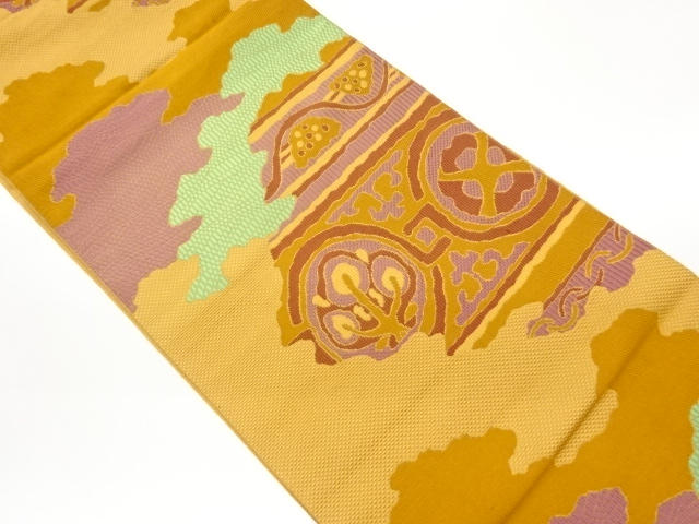 本場筑前博多変わり横段に丸文抽象模様織出し名古屋帯